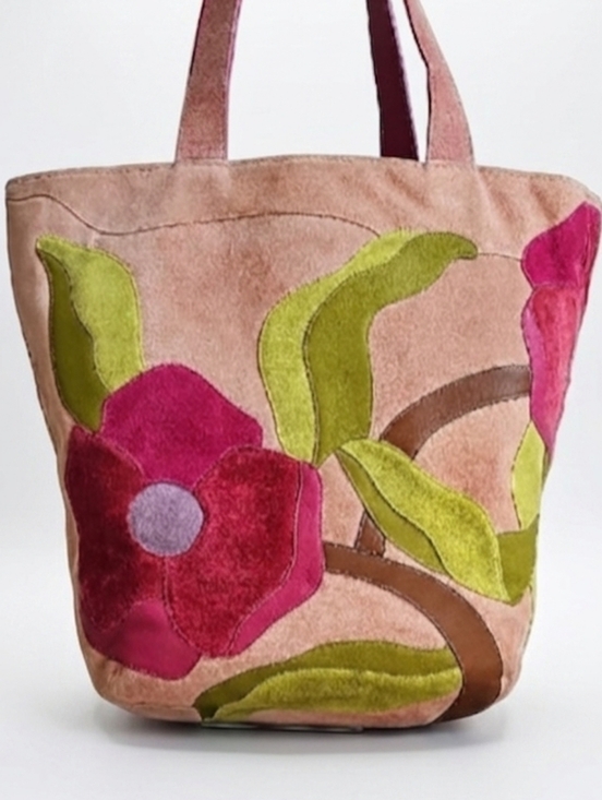 Coach Vintage 06 Limited Edition "Poppies for Peace" Suede Tote Pink/Multi - Picture 9 of 14